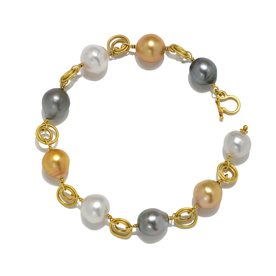 18 Karat Gold Multicolor South Sea Pearl 18K Gold Bracelet