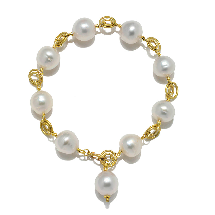 18 Karat Gold Multi-loop White South Sea Baroque Pearl Bracelet