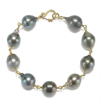 18 Karat Gold Hand-Wrapped Black Tahitian Pearl Bracelet