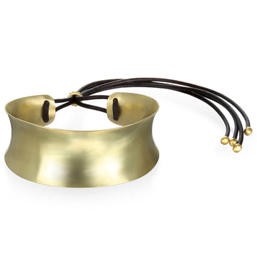 18 Karat Gold Anticlastic Gold Cuff with Leather