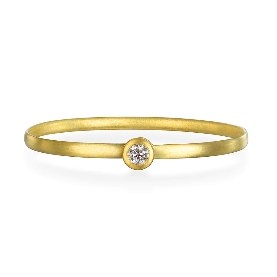 18 Karat Gold Diamond Solitaire Button Bangle