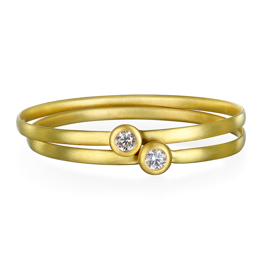 18 Karat Gold Diamond Solitaire Button Bangle