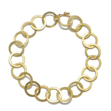 18 Karat Gold Round Planished Chain Link Bracelet
