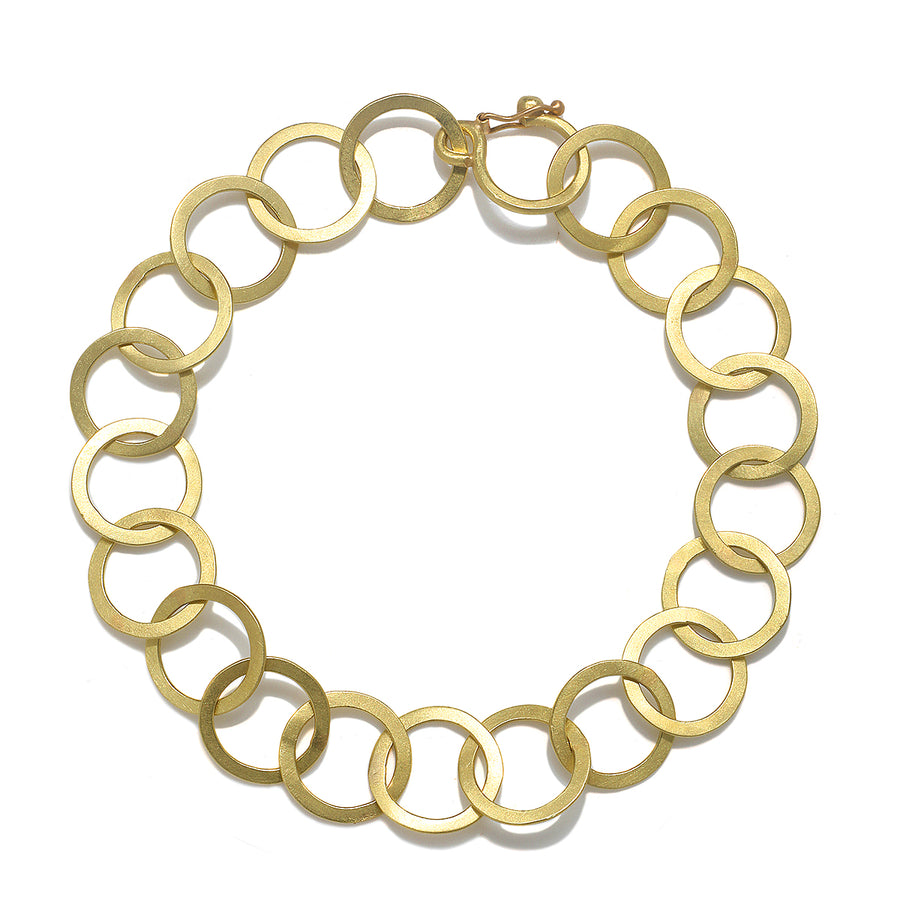 18 Karat Gold Round Planished Chain Link Bracelet