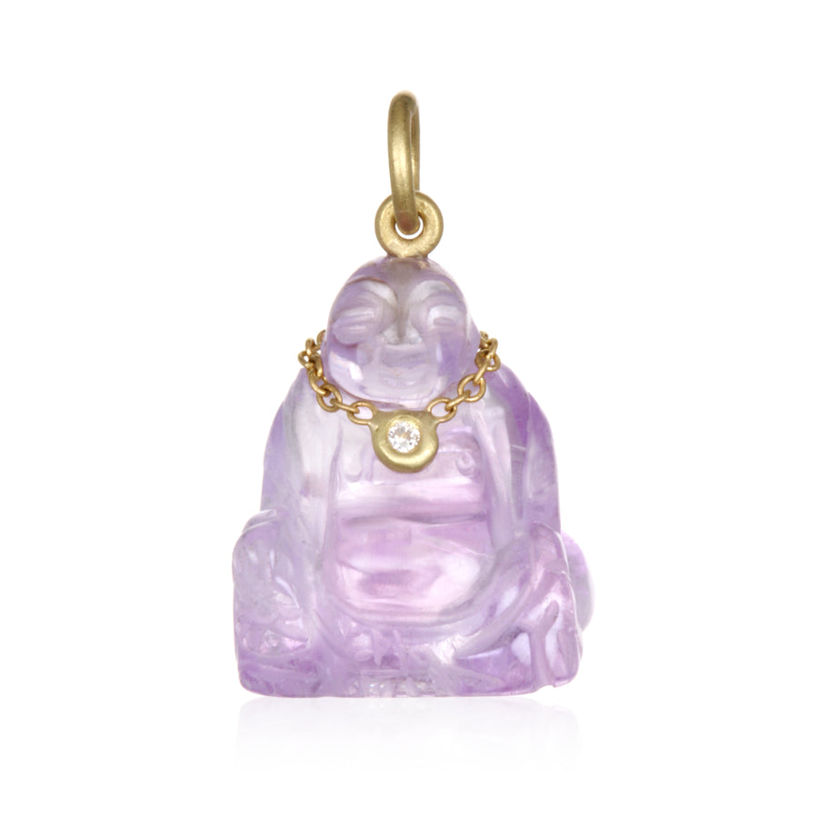 18 Karat Gold Gemstone Buddha Charm with Diamond Necklace