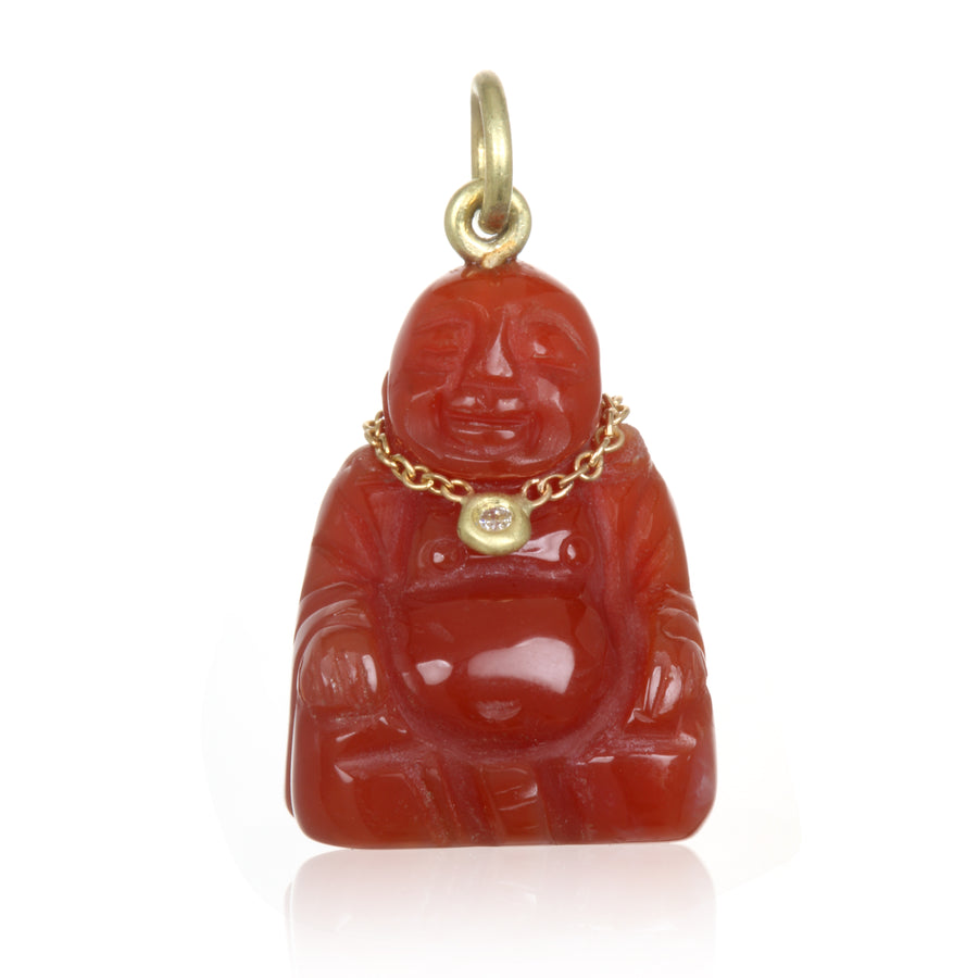 18 Karat Gold Gemstone Buddha Charm with Diamond Necklace