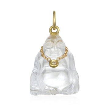 18 Karat Gold Gemstone Buddha Charm with Diamond Necklace
