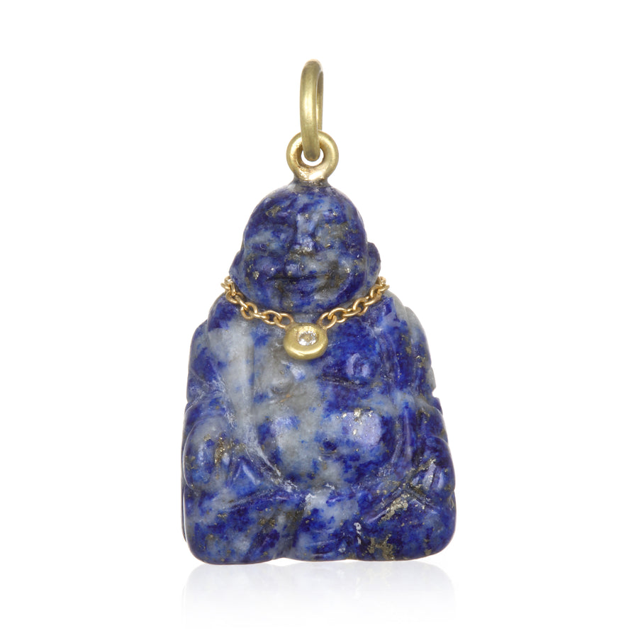 18 Karat Gold Gemstone Buddha Charm with Diamond Necklace