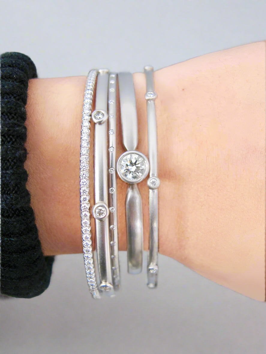 Platinum Bangle Bracelet With Diamond Granulation Beads