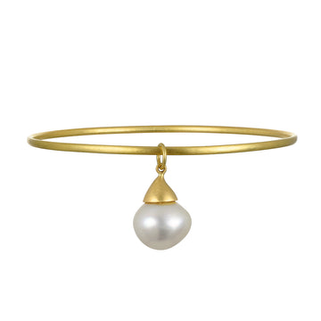 18 Karat Gold Bangle with White South Sea Pearl Charm