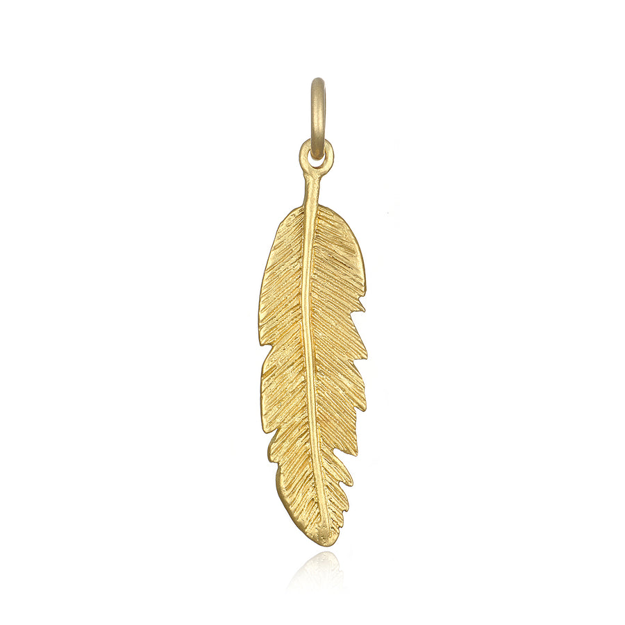 18 Karat Gold Feather Charm, Large