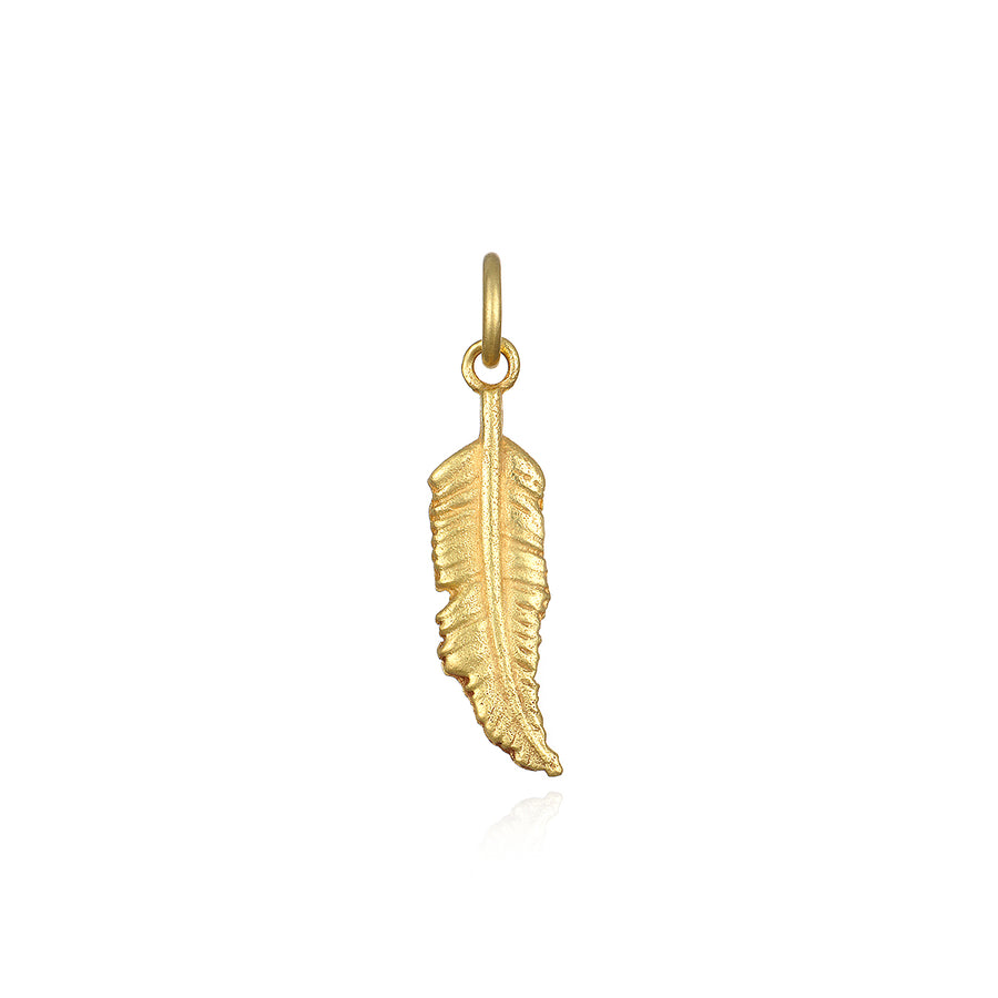 18 Karat Gold Feather Charm, Medium