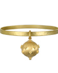 18 Karat Gold Hammered Bangle Bracelet with Granulation Ball Charm