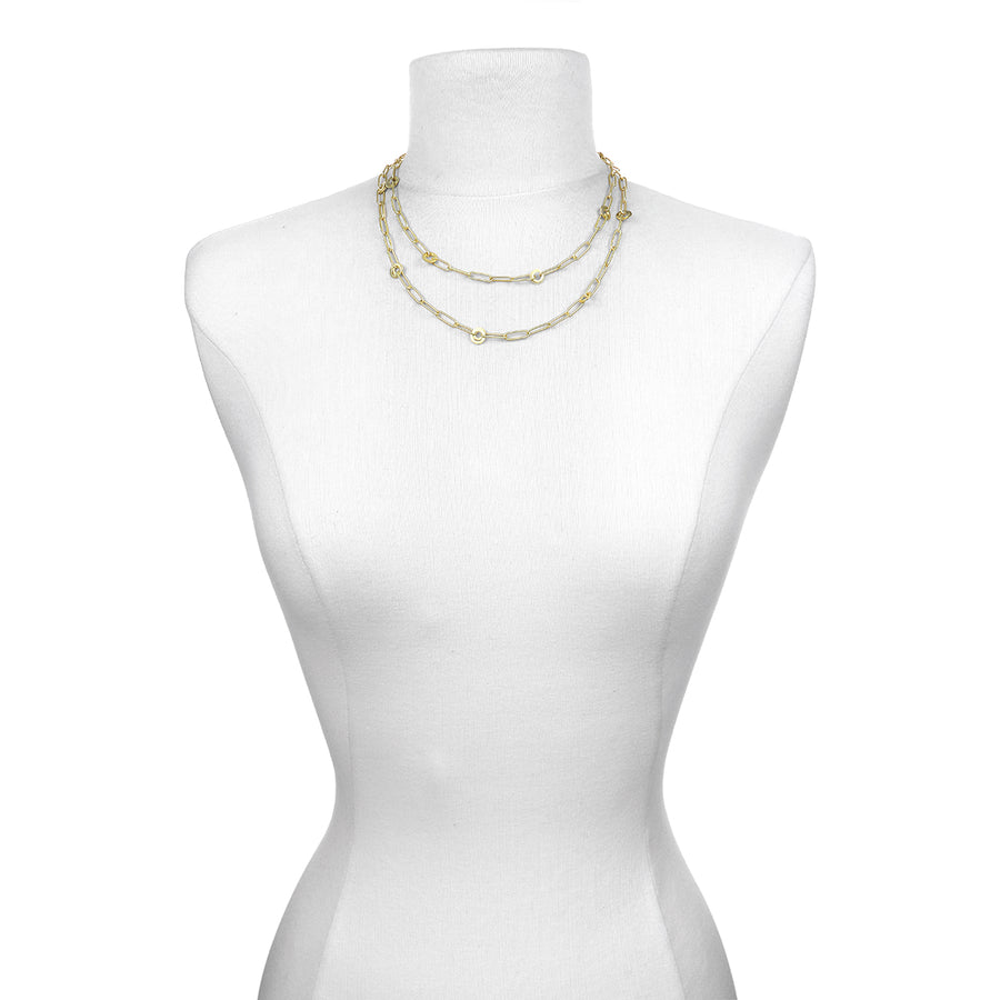 18 Karat Gold Paperclip Chain with Planished Links