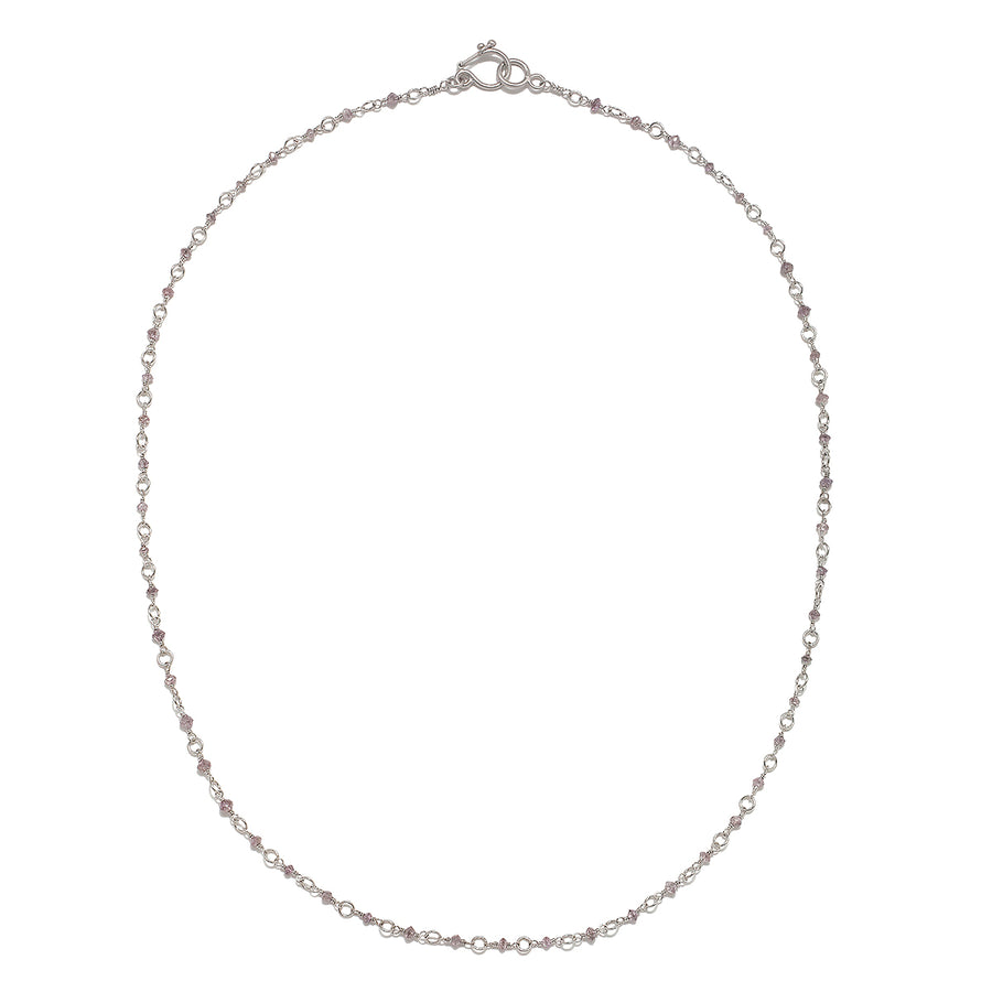 Platinum Hand-Wrapped Lavender Diamond Bead Necklace