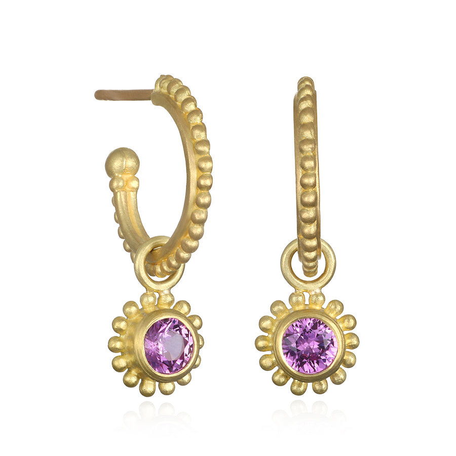 18 Karat Gold Granulation Huggy Hoops with Posts