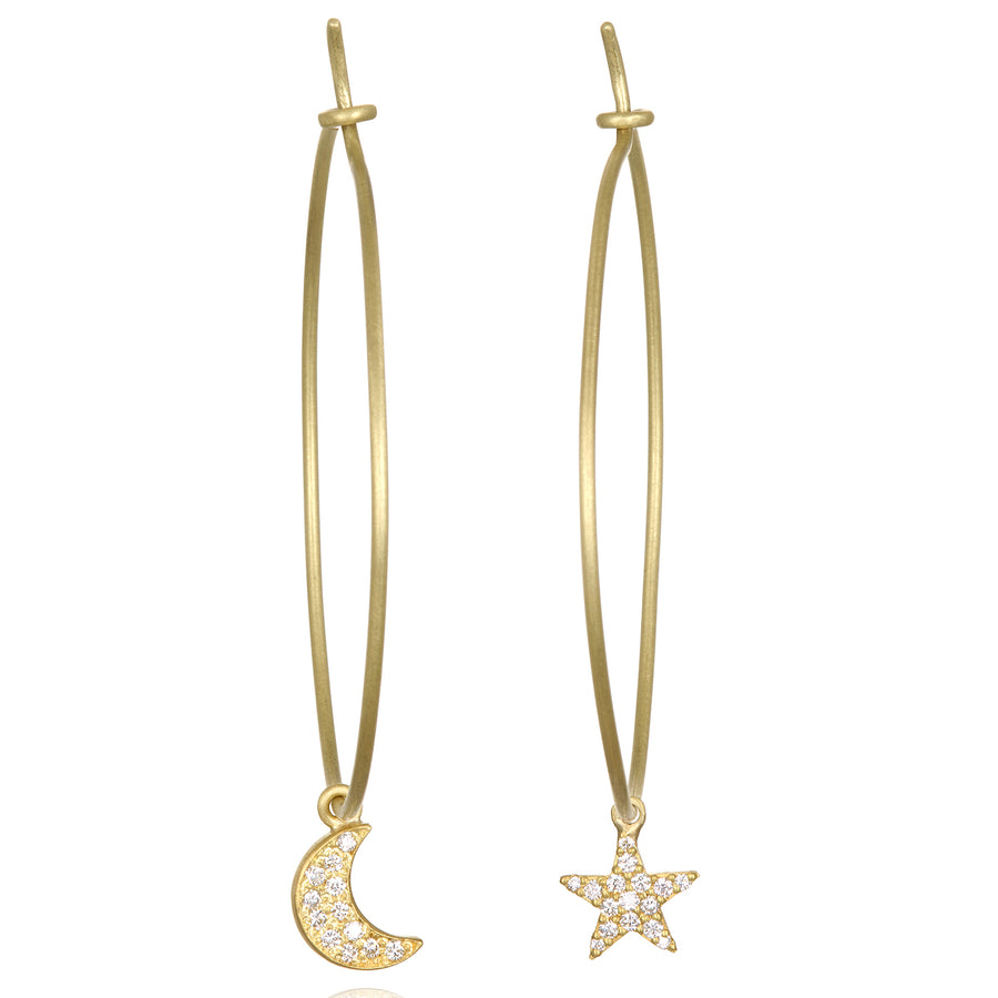 18 Karat Gold Diamond Moon & Star Drops For Hoops