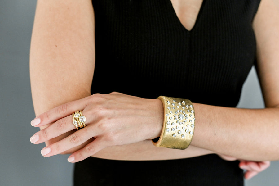18 Karat Gold Diamond Sunburst Cuff Bracelet