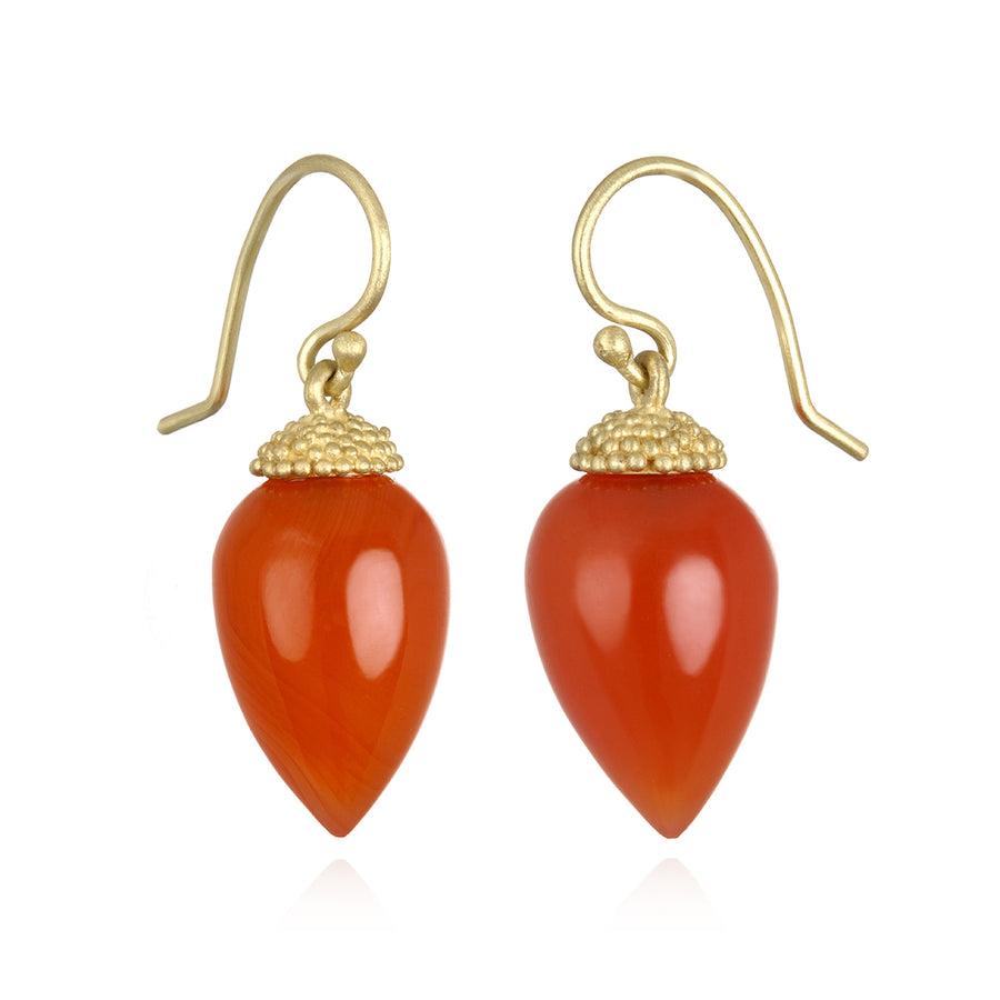 18 Karat Gold Carnelian Acorn Earrings