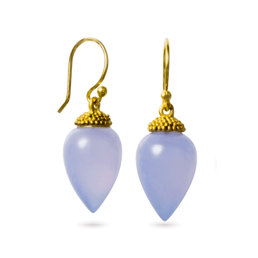 18 Karat Gold Lapis Acorn Drop Earrings