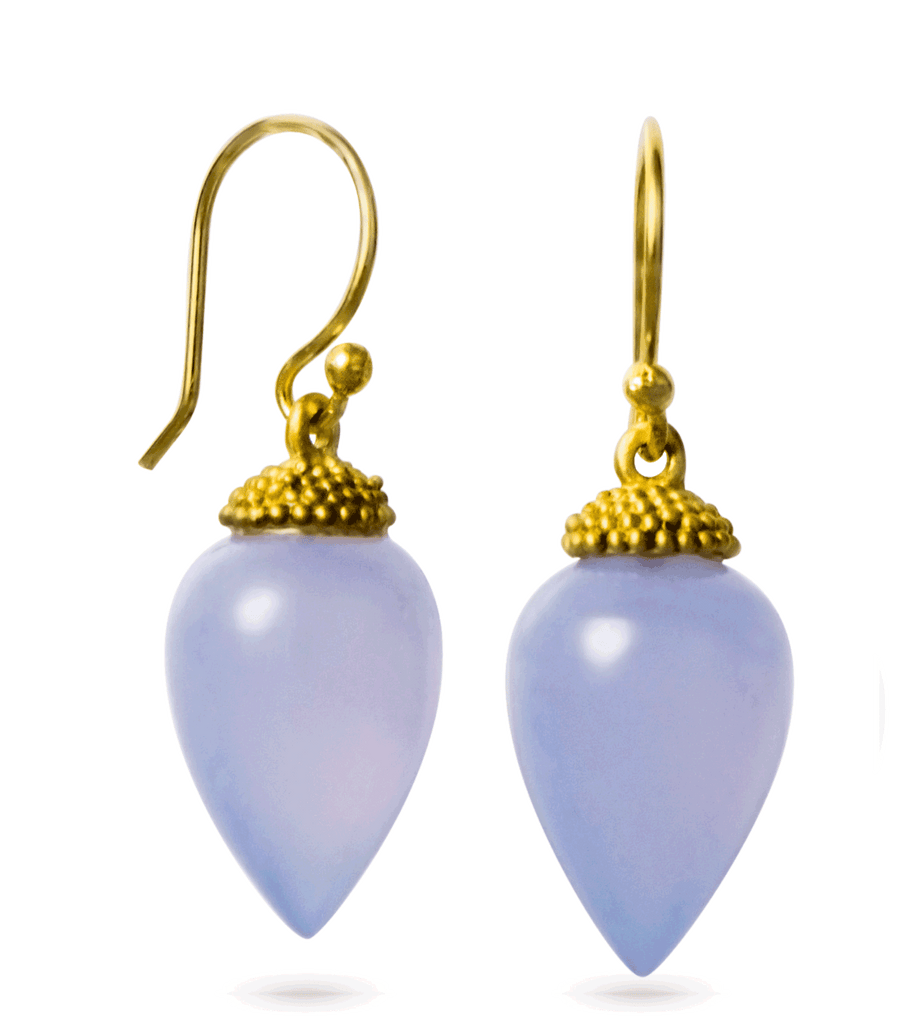 18 Karat Gold Chalcedony Acorn Earrings