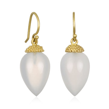 18 Karat Gold White Agate Acorn Earrings