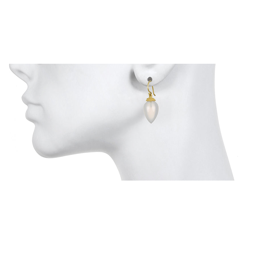18 Karat Gold White Agate Acorn Earrings