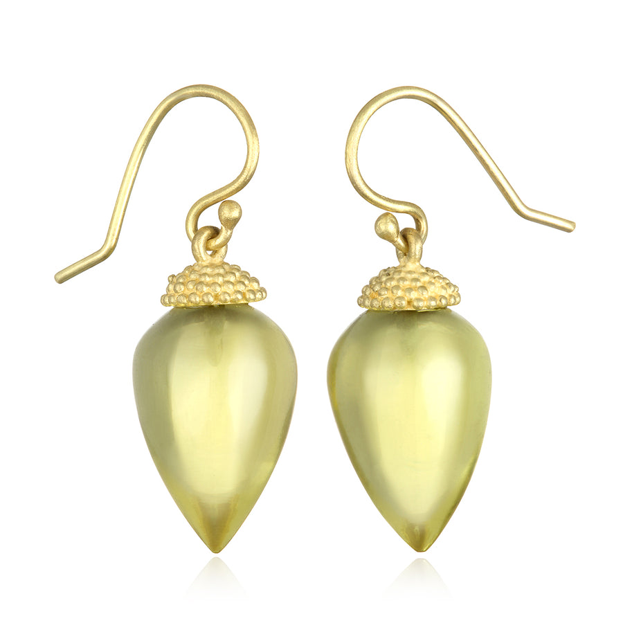 18 Karat Gold Lapis Acorn Drop Earrings