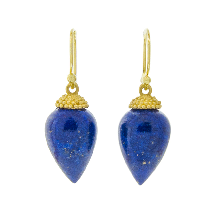 18 Karat Gold Lapis Acorn Drop Earrings