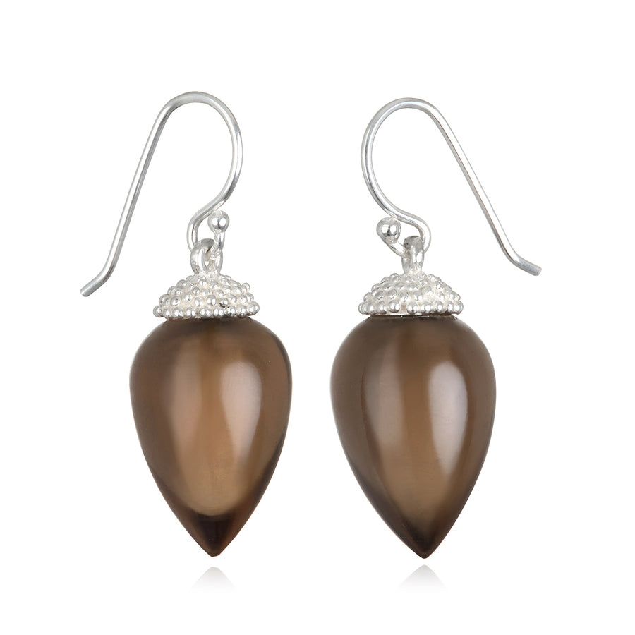 Sterling Silver Smoky Quartz Acorn Earrings
