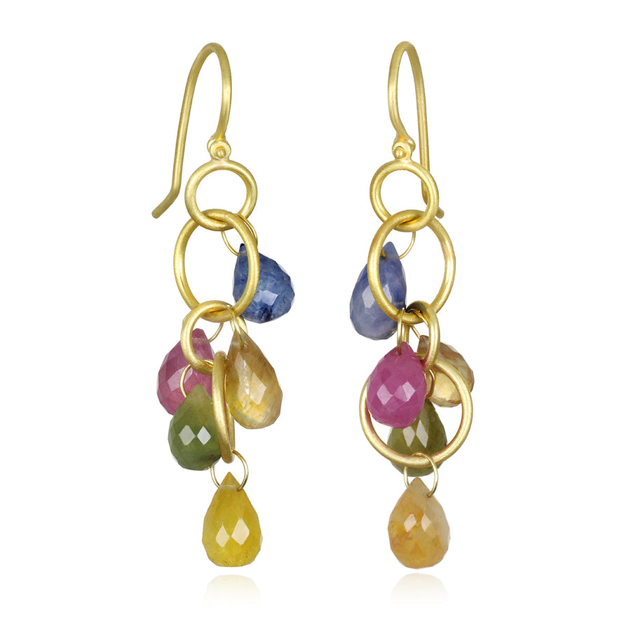 18 Karat Gold Multi-Loop Light Umba Sapphire Briolette Earrings