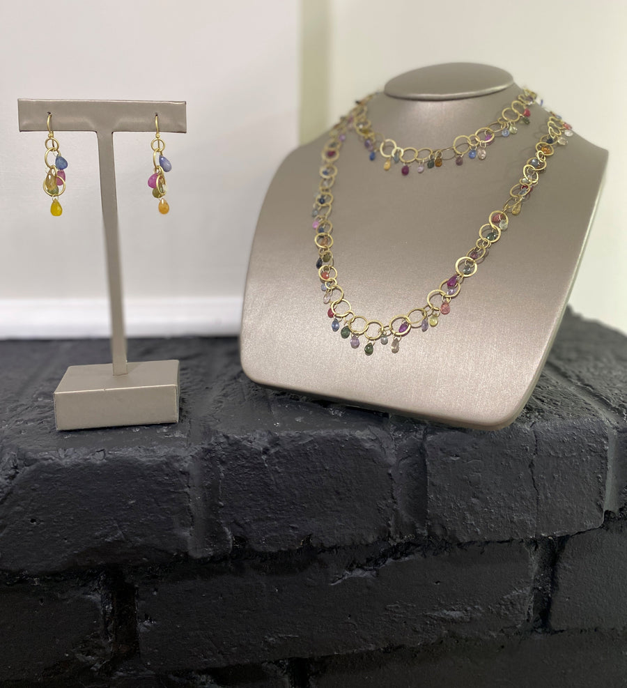 18 Karat Gold Multi-Loop Light Umba Sapphire Briolette Earrings