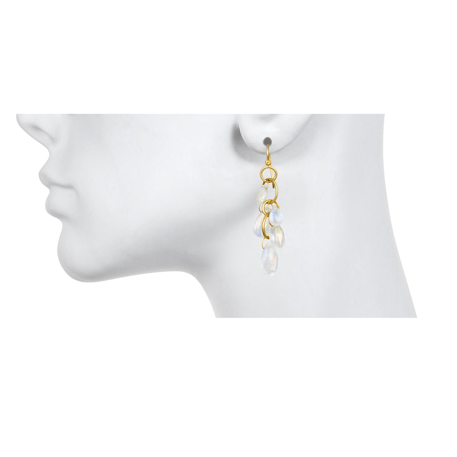 18 Karat Gold Moonstone Mini-Loop Fringe Earrings