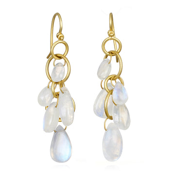 18 Karat Gold Moonstone Mini-Loop Fringe Earrings