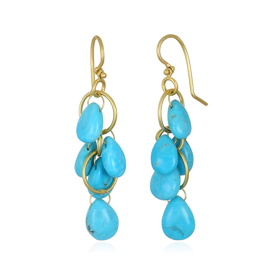18 Karat Gold Turquoise Multi-Loop Briolette Earrings