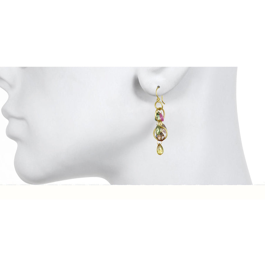 18 Karat Gold Multi-Loop Light Umba Sapphire Briolette Earrings