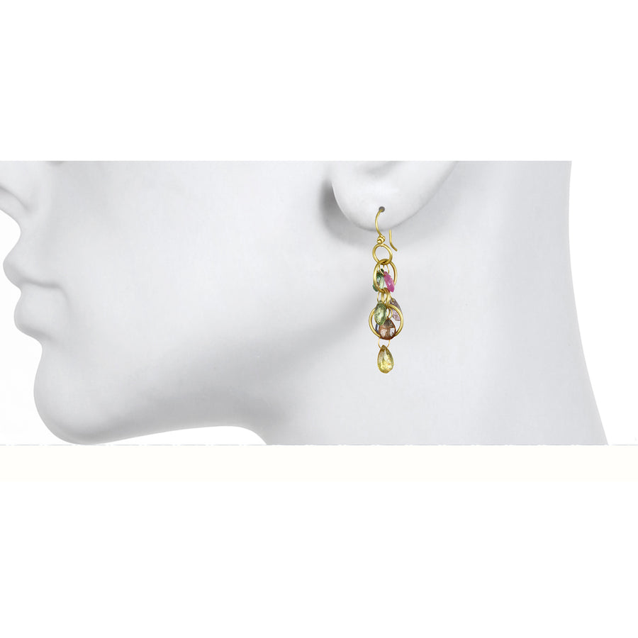 18 Karat Gold  Multi-Loop Umba Sapphire Briolette Earrings