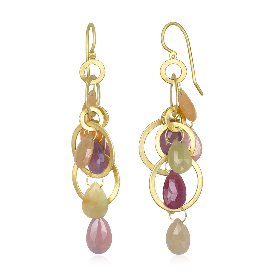 18 Karat Gold Multi-Loop Umba Sapphire Briolette Earrings