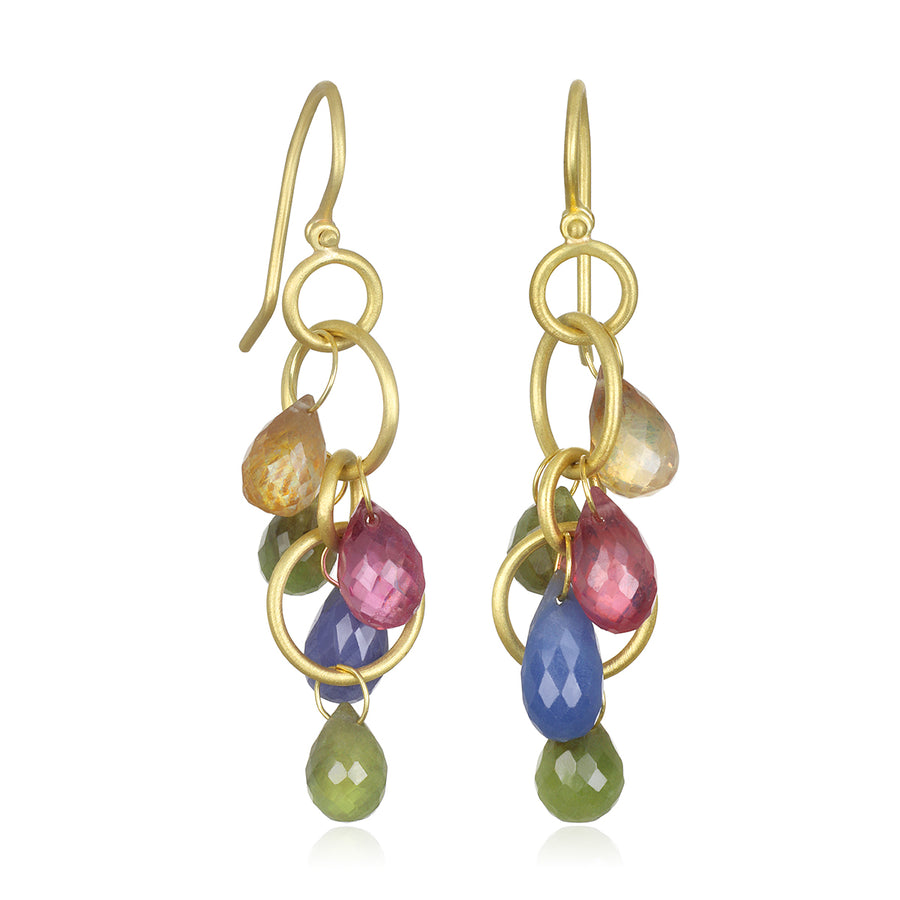 18 Karat Gold  Multi-Loop Umba Sapphire Briolette Earrings