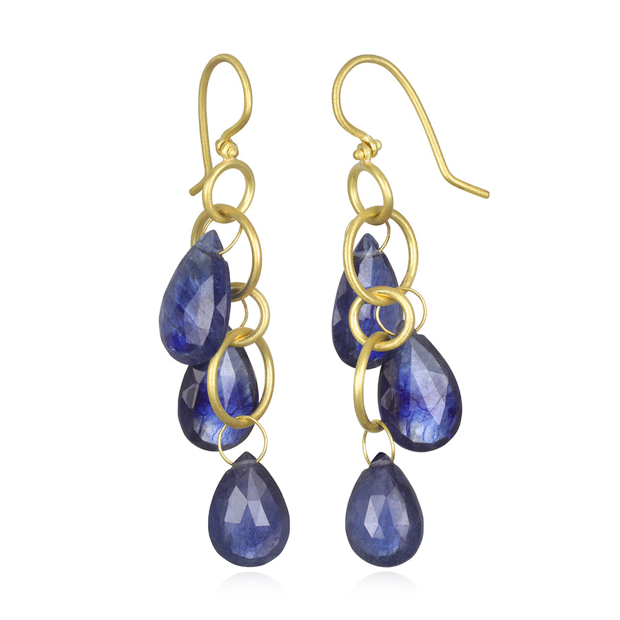 18 Karat Gold Multi-Loop Blue Umba Sapphire Briolette Earrings