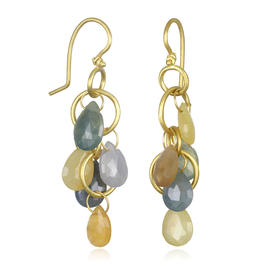 18 Karat Gold  Multi-Loop Umba Sapphire Briolette Earrings