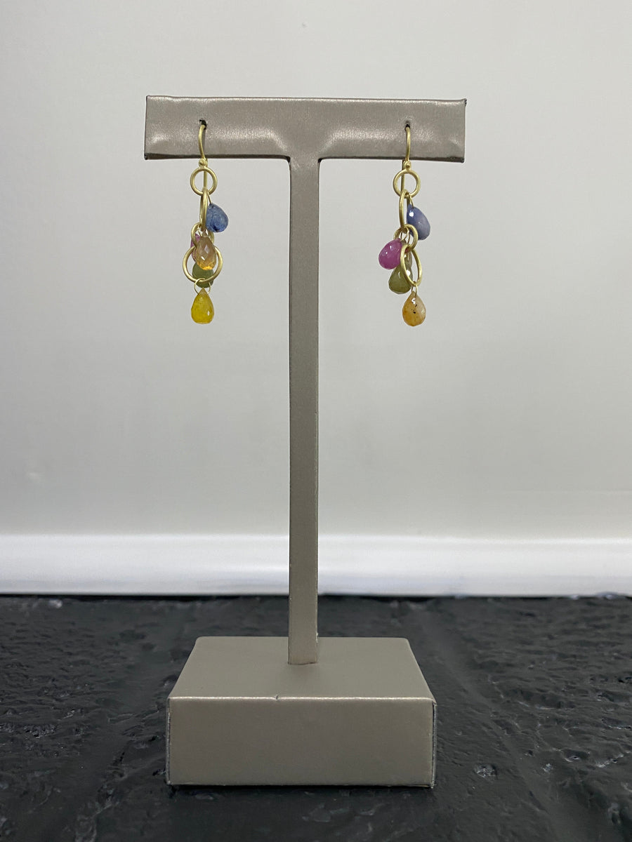18K Gold Multi-Loop Light Umba Sapphire Briolette Earrings
