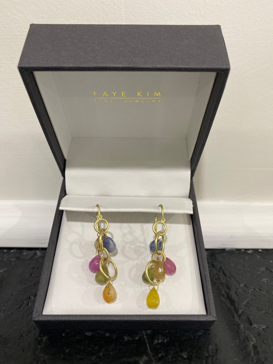 18 Karat Gold Multi-Loop Light Umba Sapphire Briolette Earrings