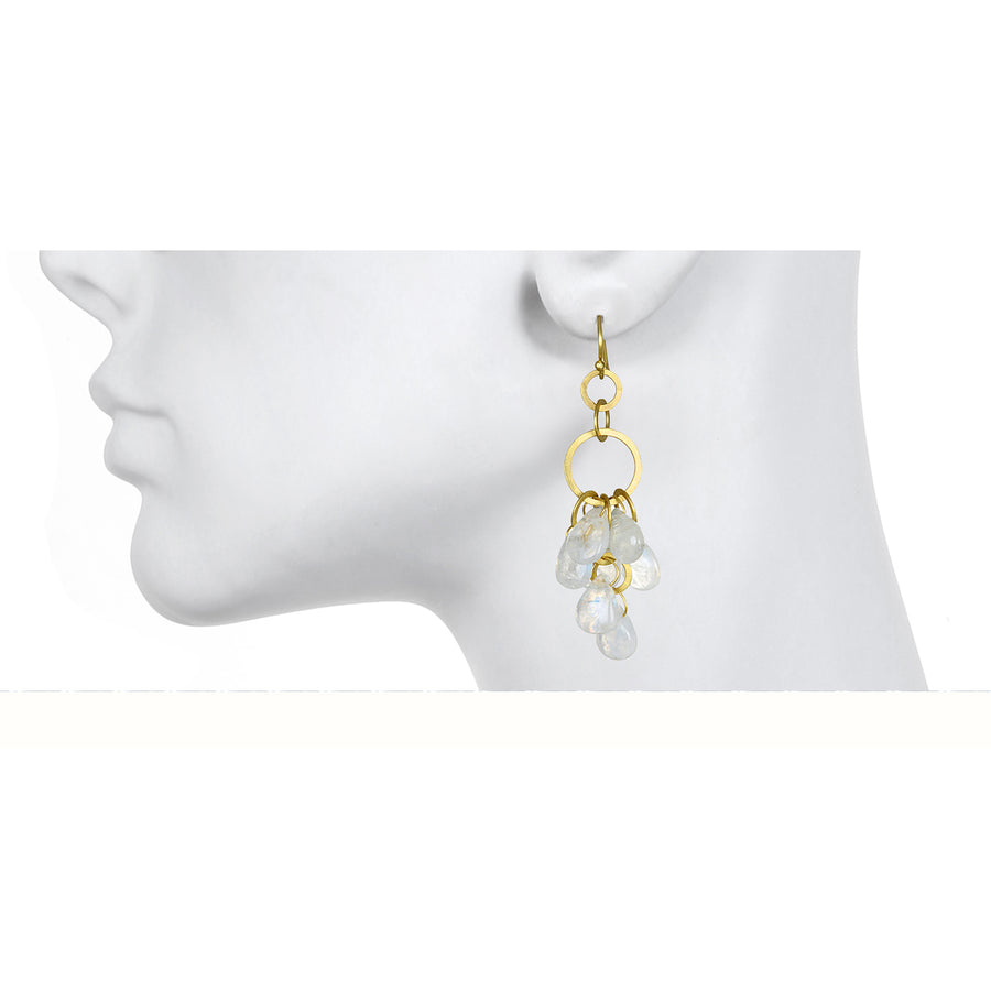 18 Karat Gold Moonstone Briolette Cluster Earrings