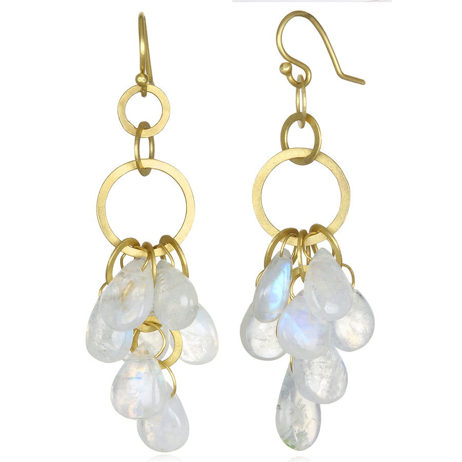 18 Karat Gold Moonstone Briolette Cluster Earrings