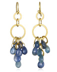 18 Karat Gold Multiloop Blue Sapphire Cluster Earrings