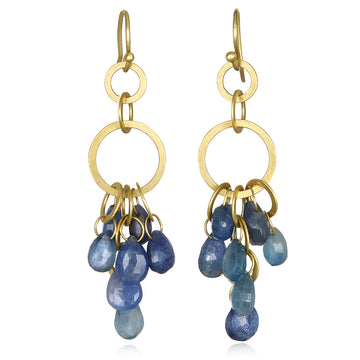 18 Karat Gold Multiloop Blue Sapphire Cluster Earrings