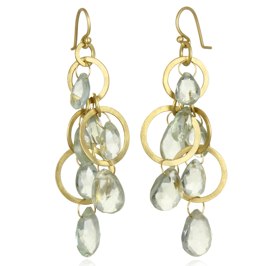 18 Karat Gold Multi-Loop Green Amethyst Fringe Earrings