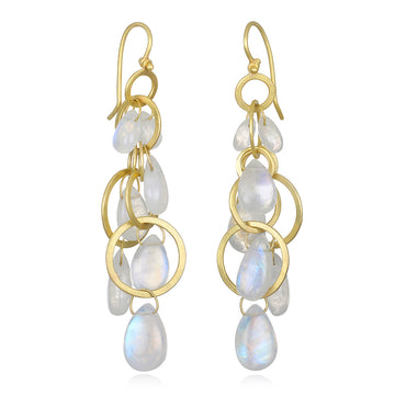 18 Karat Gold Moonstone Multiloop Fringe Earrings
