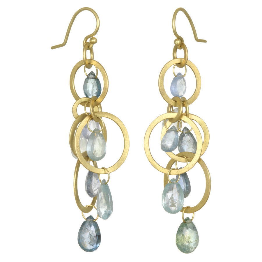 18 Karat Gold Multi-Loop Green Amethyst Fringe Earrings
